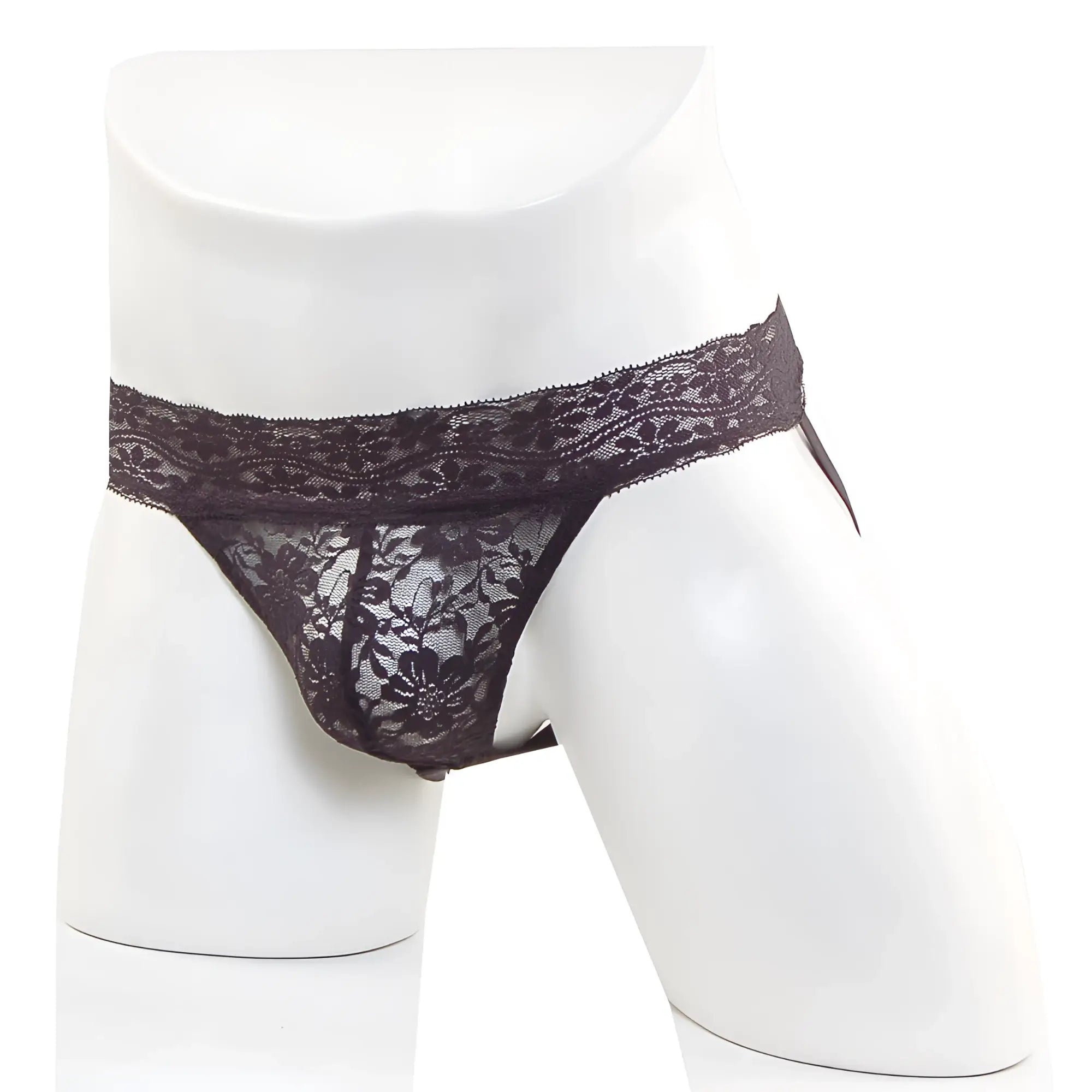 MetroMaleWear lace jock strap black featuring a sheer delicate design with intricate floral lace patterns