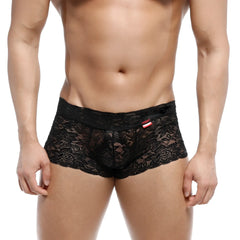 MetroMaleWear lace trunk black 2613-20 fitted men’s underwear with intricate floral patterns in black lace