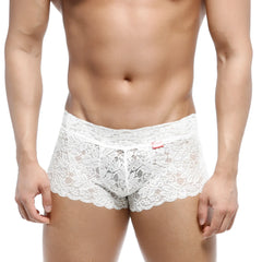 MetroMaleWear lace trunk white 2613-00 men’s briefs with intricate floral patterns and scalloped hem in white lace