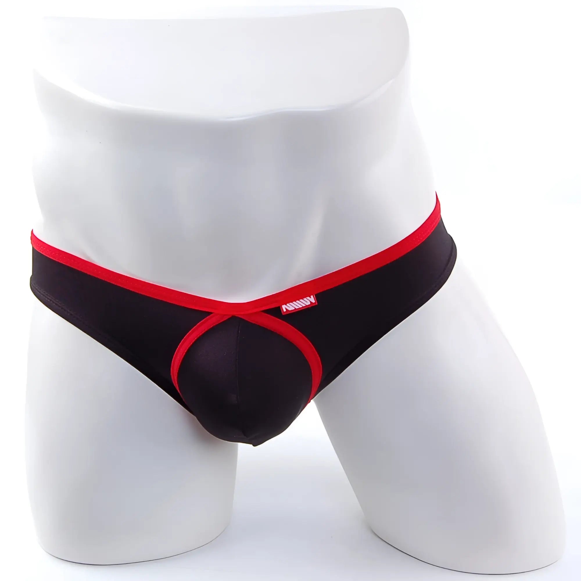 MetroMaleWear Lasso bikini briefs in black and red with bold contrast design for men’s comfortable daily wear