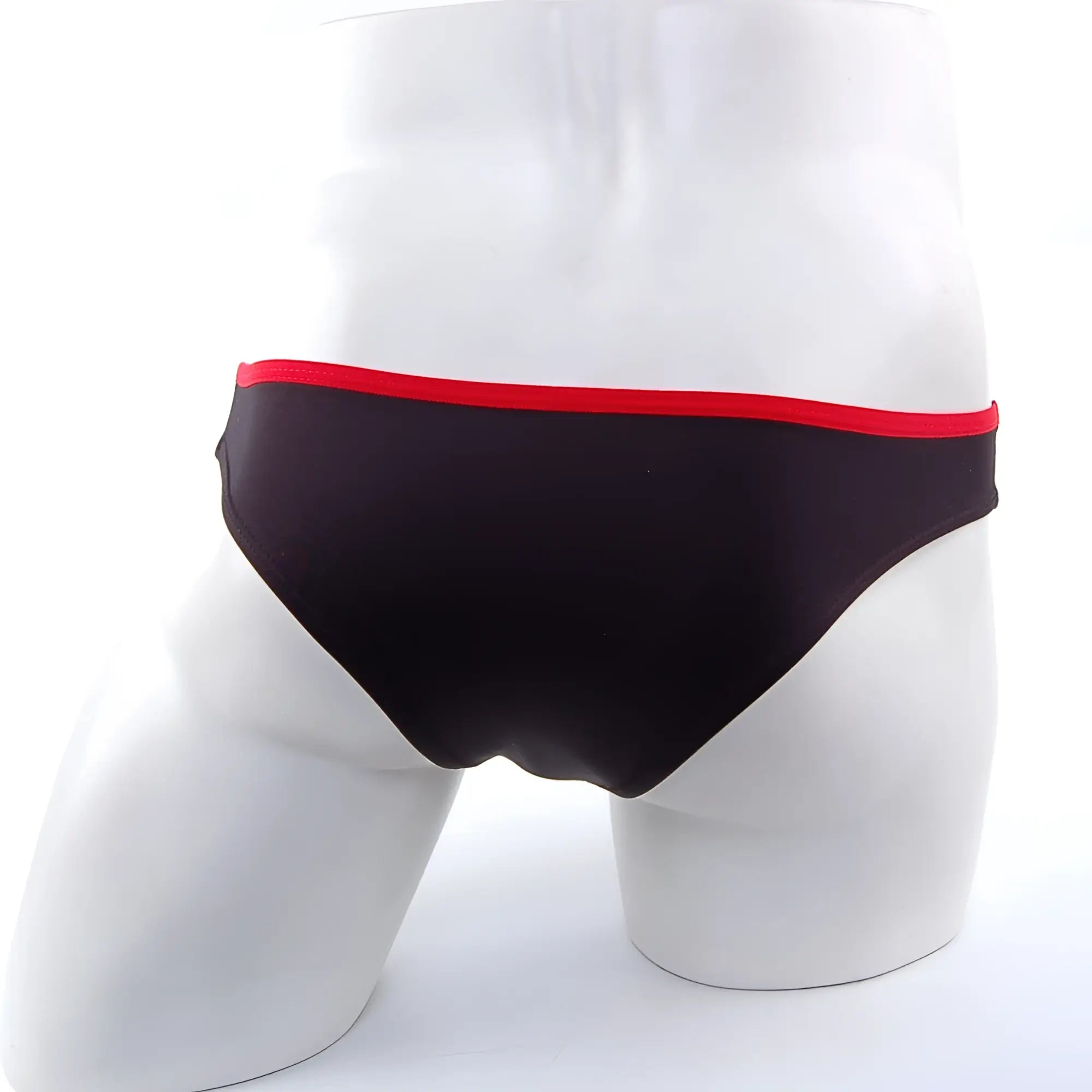 MetroMaleWear Lasso bikini contrast black swim trunks with bold red waistband for stylish beachwear