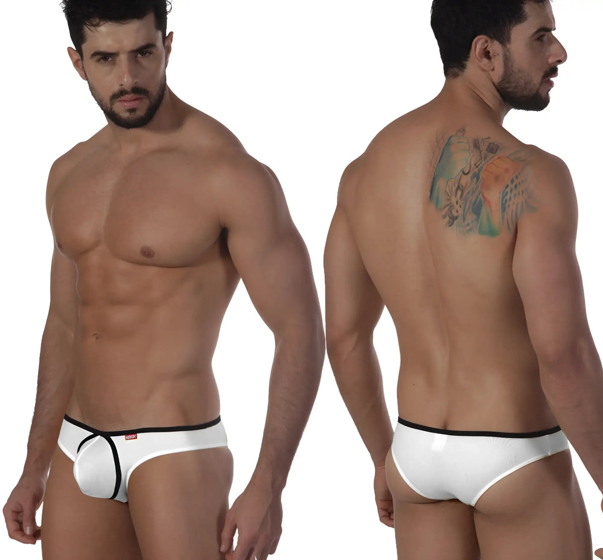 White briefs with black trim metro male wear lasso bikini white 2009-00 showing front side design
