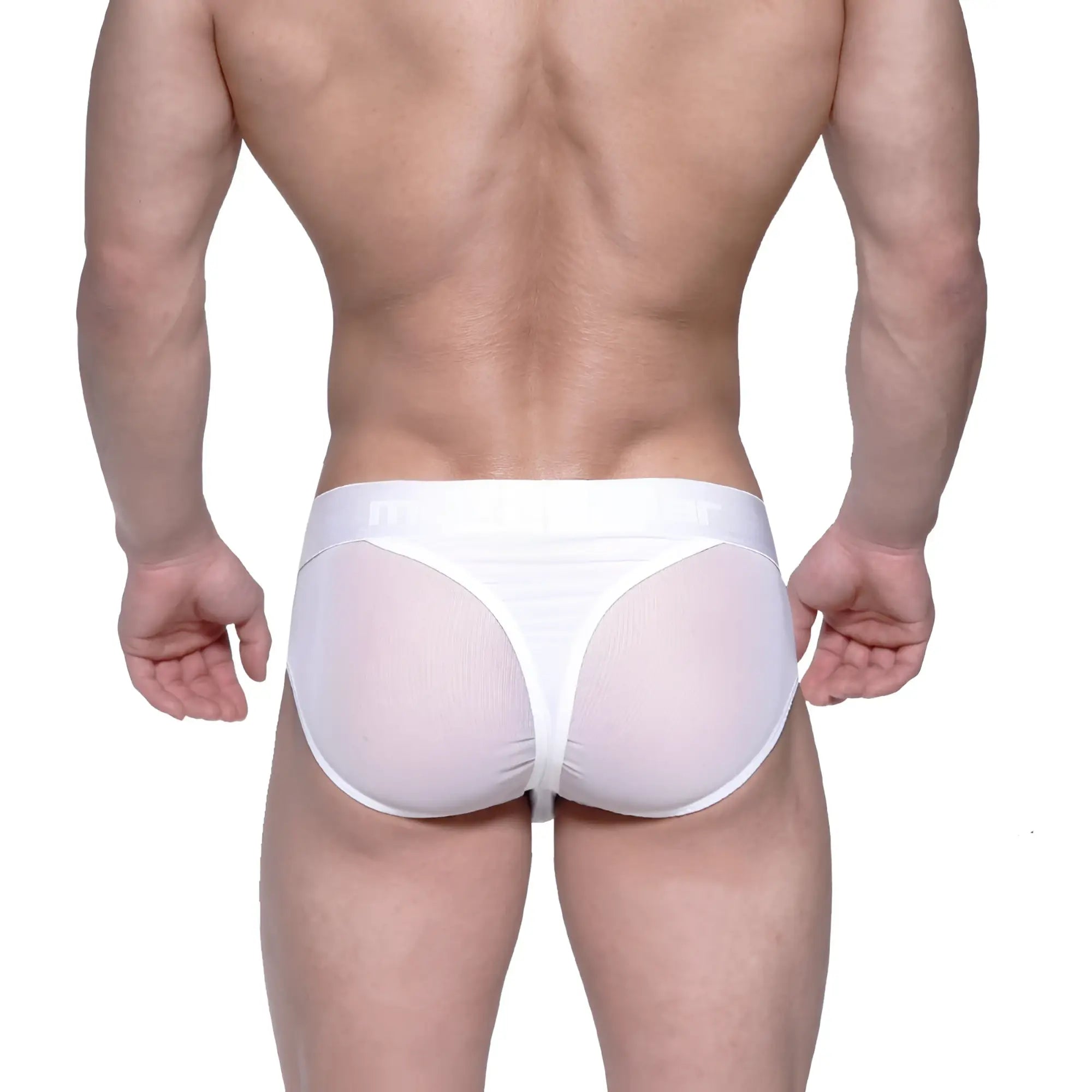White mesh briefs with a solid white waistband from metromalewear layered hip brief 5103-32 product image