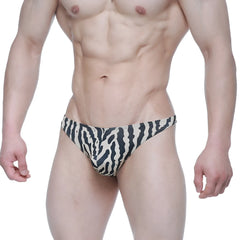 MetroMalewear black and white zebra-striped men’s briefs showing the back side with a comfortable fit