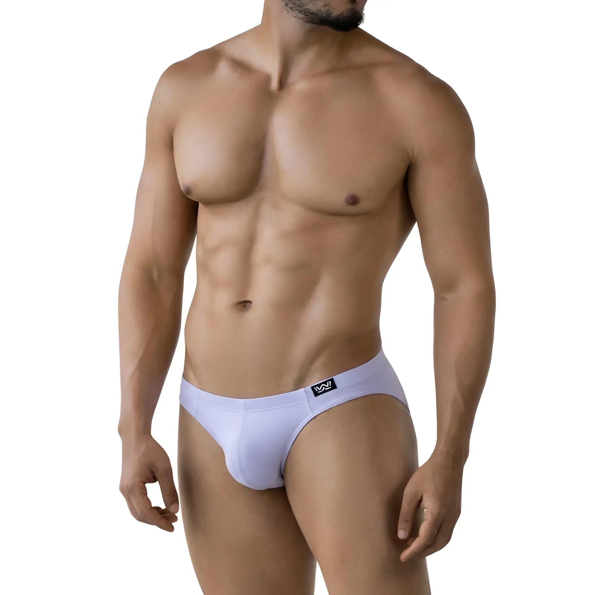 White men’s briefs metroMalewear lilac bikini 5103-m04 with black logo waistband in soft cotton fabric