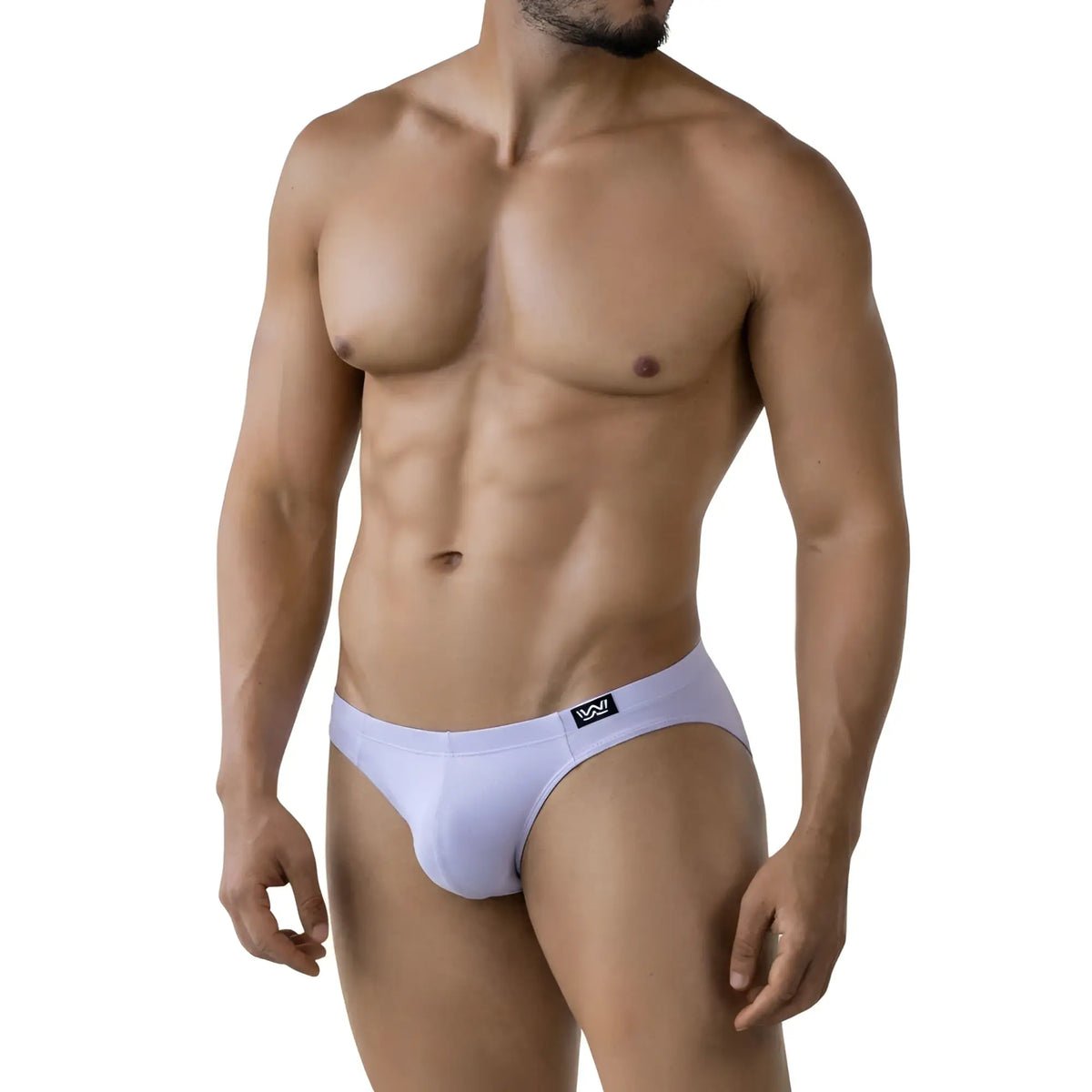 White men’s briefs metroMalewear lilac bikini 5103-m04 with black logo waistband in soft cotton fabric