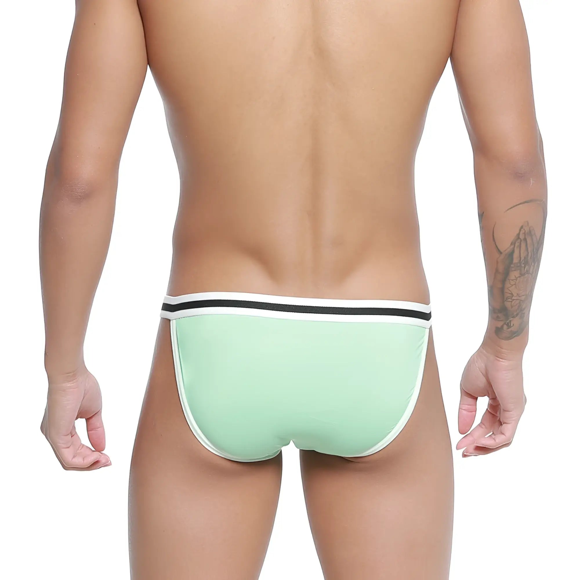 MetroMaleWear mint green link bikini briefs with white and black striped waistband in pastel 3605-07 design