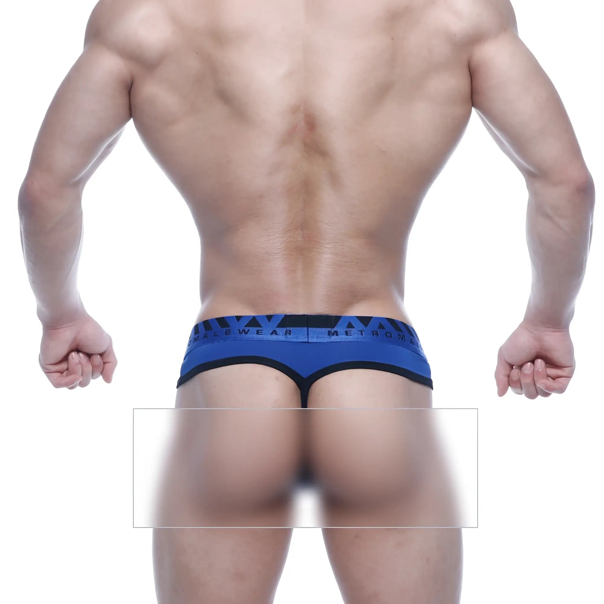 MetroMaleWear Loreto royal blue and black athletic g-string briefs with bold geometric waistband pattern
