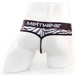 MetroMaleWear Loreto G-string zebra in black and white zebra print with solid black waistband and brand name in white