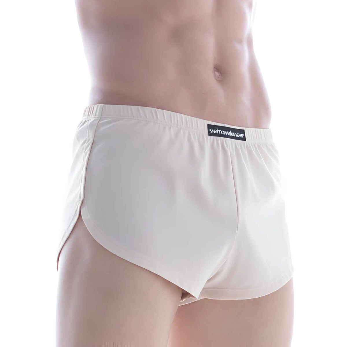 White athletic lounge split boxer briefs with black mettowalewear label on waistband metroMalewear nude 2008-01