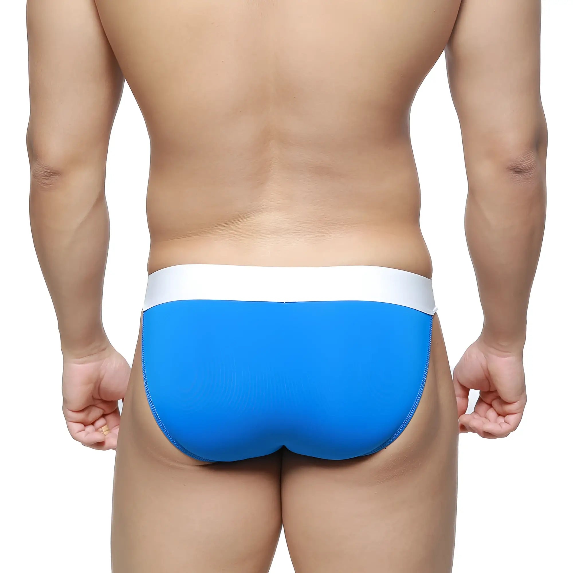 Bright blue briefs with white waistband from MetroMaleWear M2W pocket bikini azul 3105-18 collection