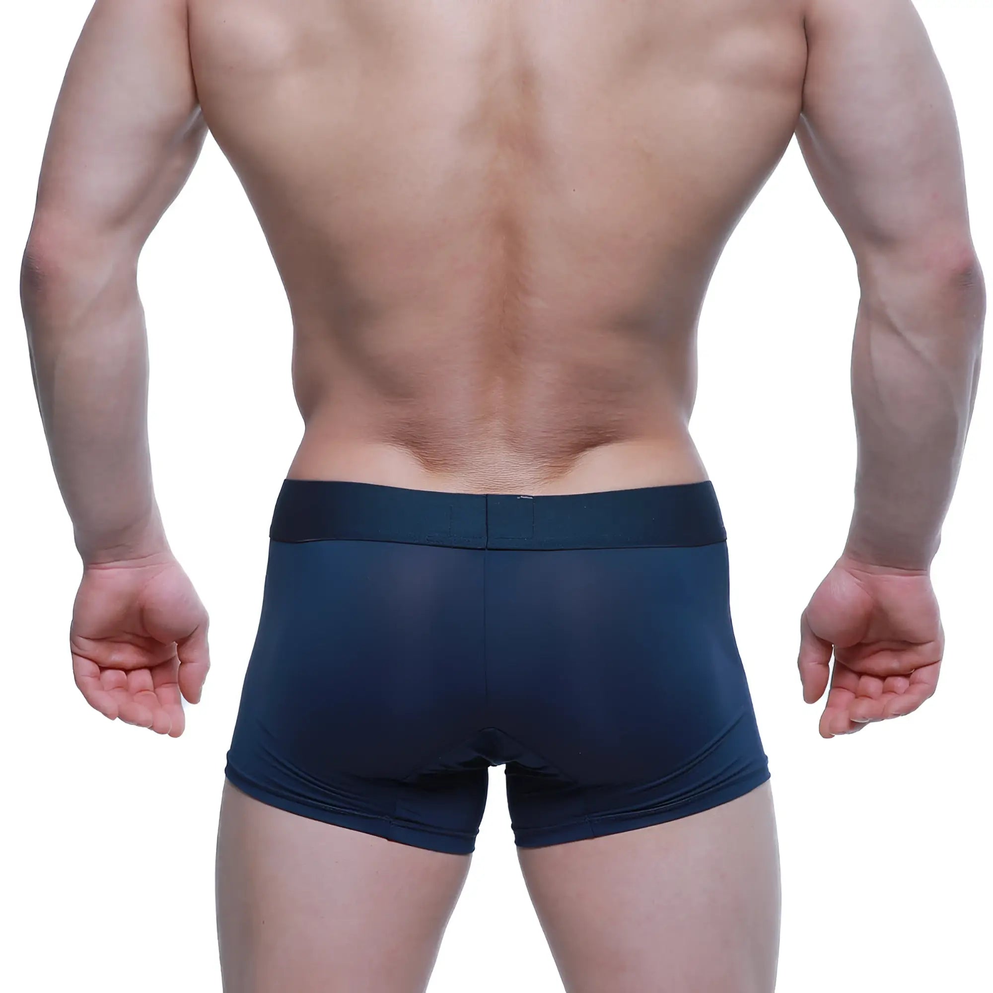 Navy blue athletic briefs with solid waistband by metromalewear featuring breathable fabric for active use