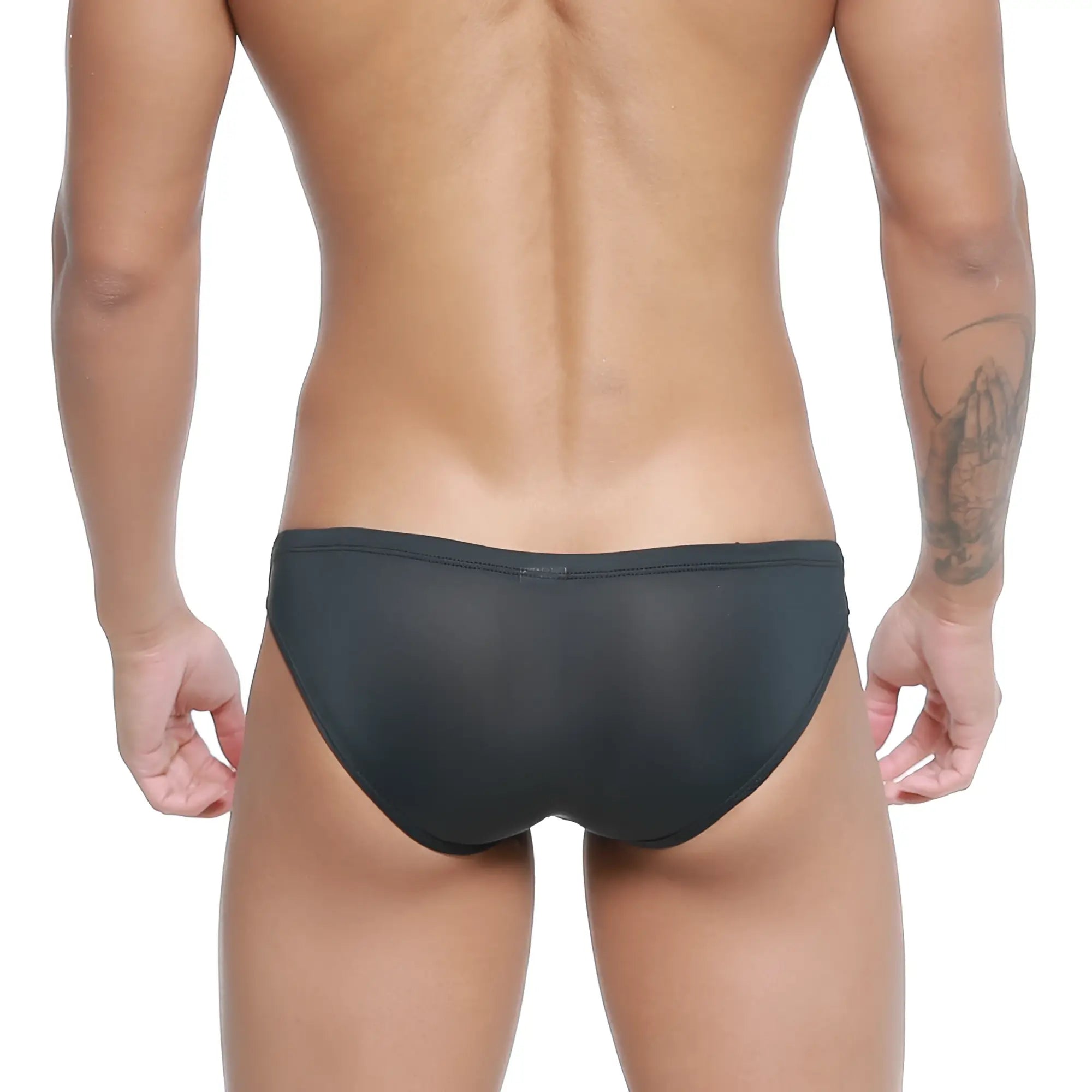 MetroMaleWear Malon bikini black sheer mesh briefs showcasing the front design for a stylish fit