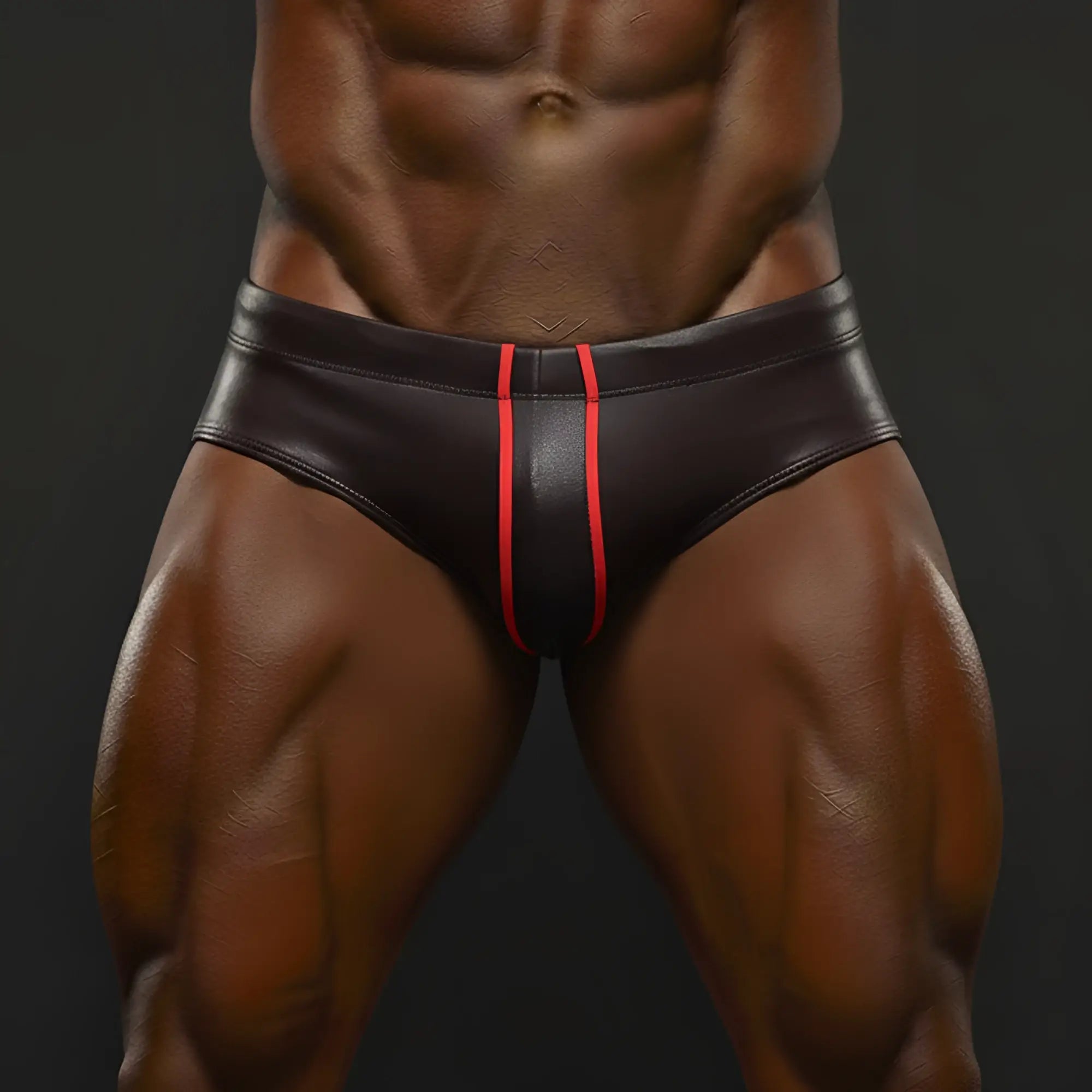 Black leather briefs with a bold red vertical stripe from metromalewear masculino swim bikini red 4922-31