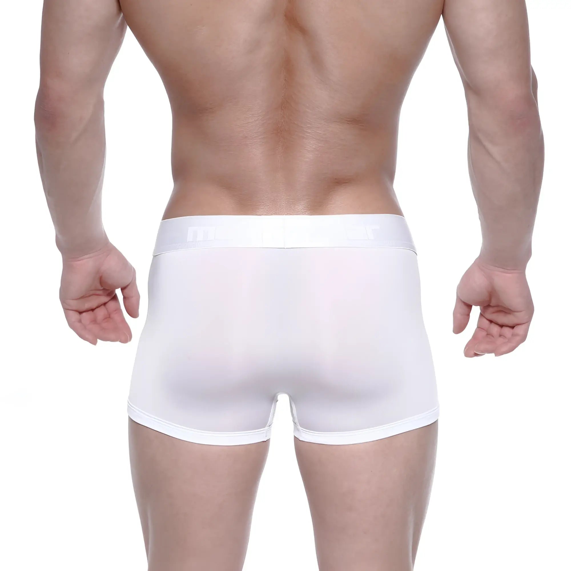 MetroMaleWear Max Bulge white boxer briefs with smooth form-fitting fabric and subtle waistband branding