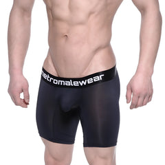Black metromalewear max long boxer briefs with smooth form-fitting fabric and white waistband branding