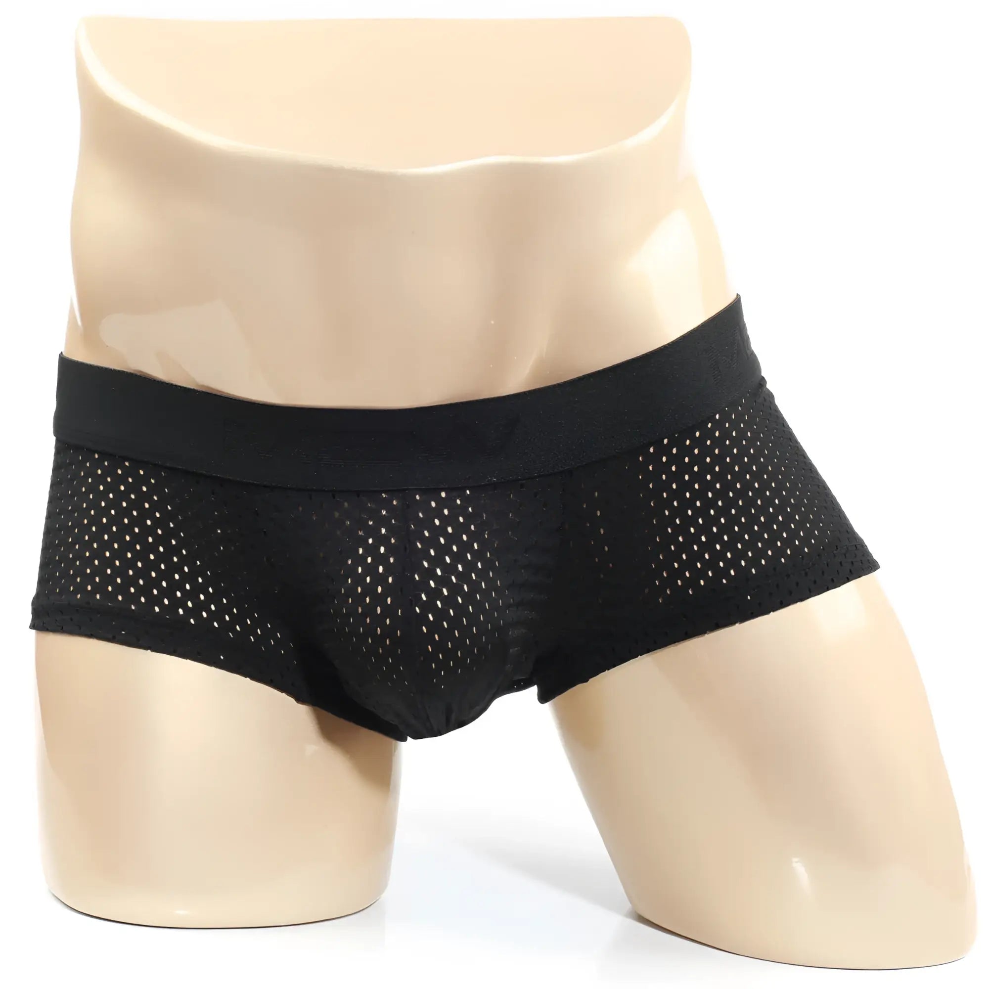 Black mesh briefs with solid elastic waistband metro-malewear max mesh boxer black 3013-75 front view