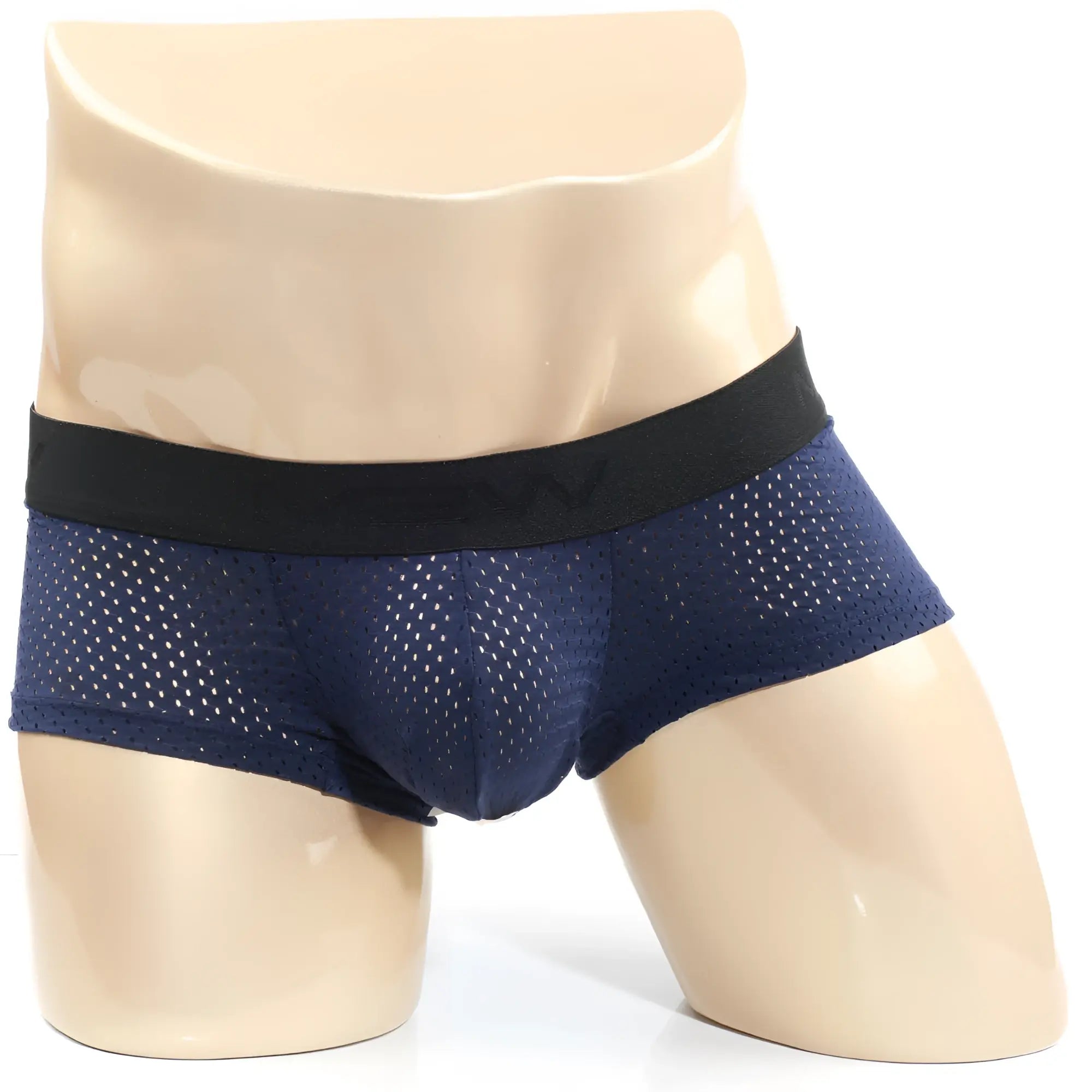 Navy blue mesh briefs with a black elastic waistband from metromalewear max mesh boxer 3013-76 collection