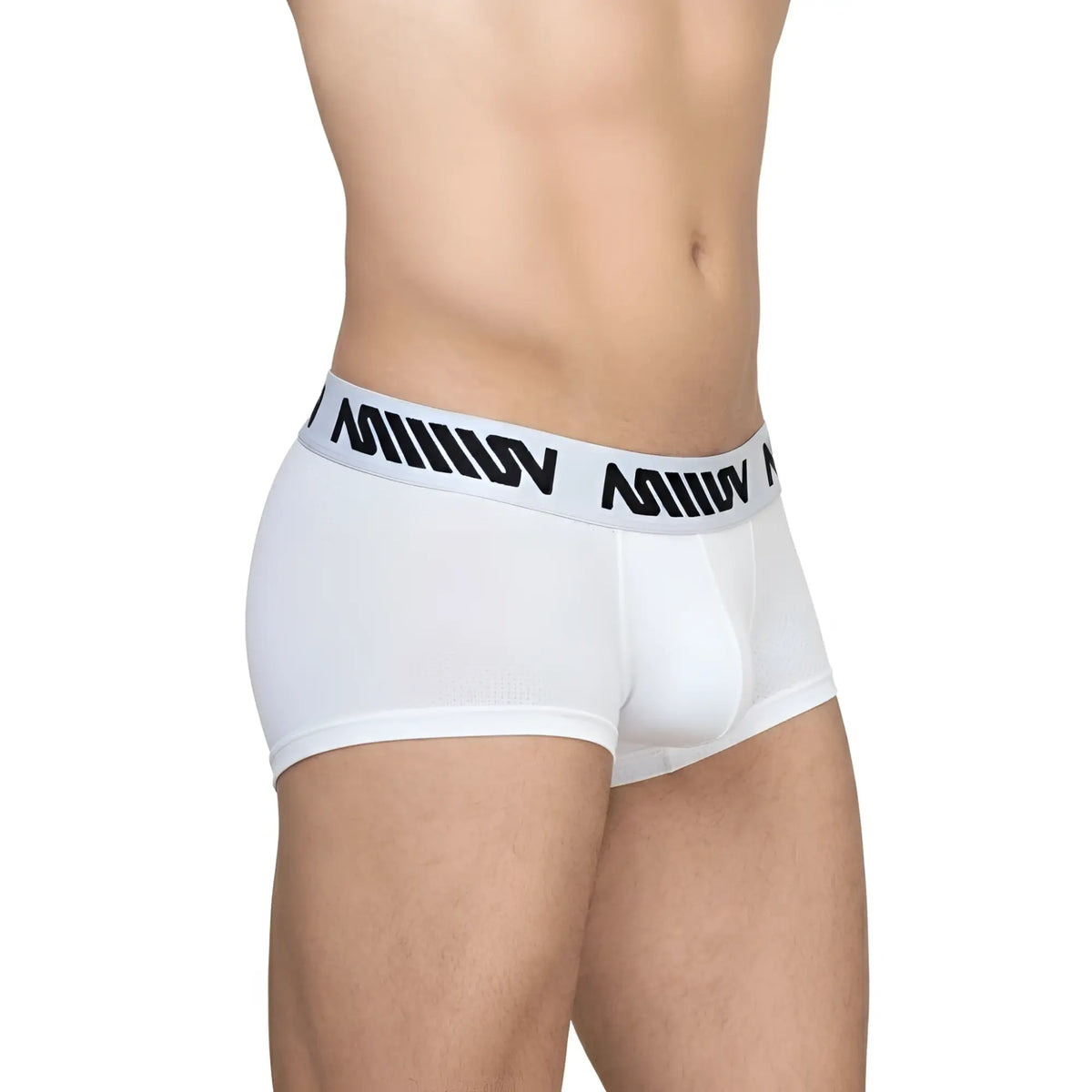 White men’s briefs with a black miiow logo waistband from MetroMaleWear Max Short Boxer white 3013-04