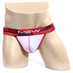 MetroMaleWear maxim bikini briefs with red and black camouflage pattern and white front panel by m2w brand