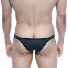 Back view of metroamalewear medio bikini black sheer mesh thong with double elastic bands 0004-20