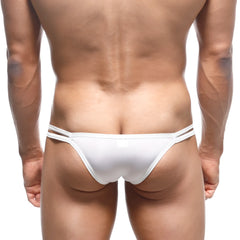 MetroMaleWear medio bikini white thong with sleek minimalist design and smooth form-fitting fabric in front view