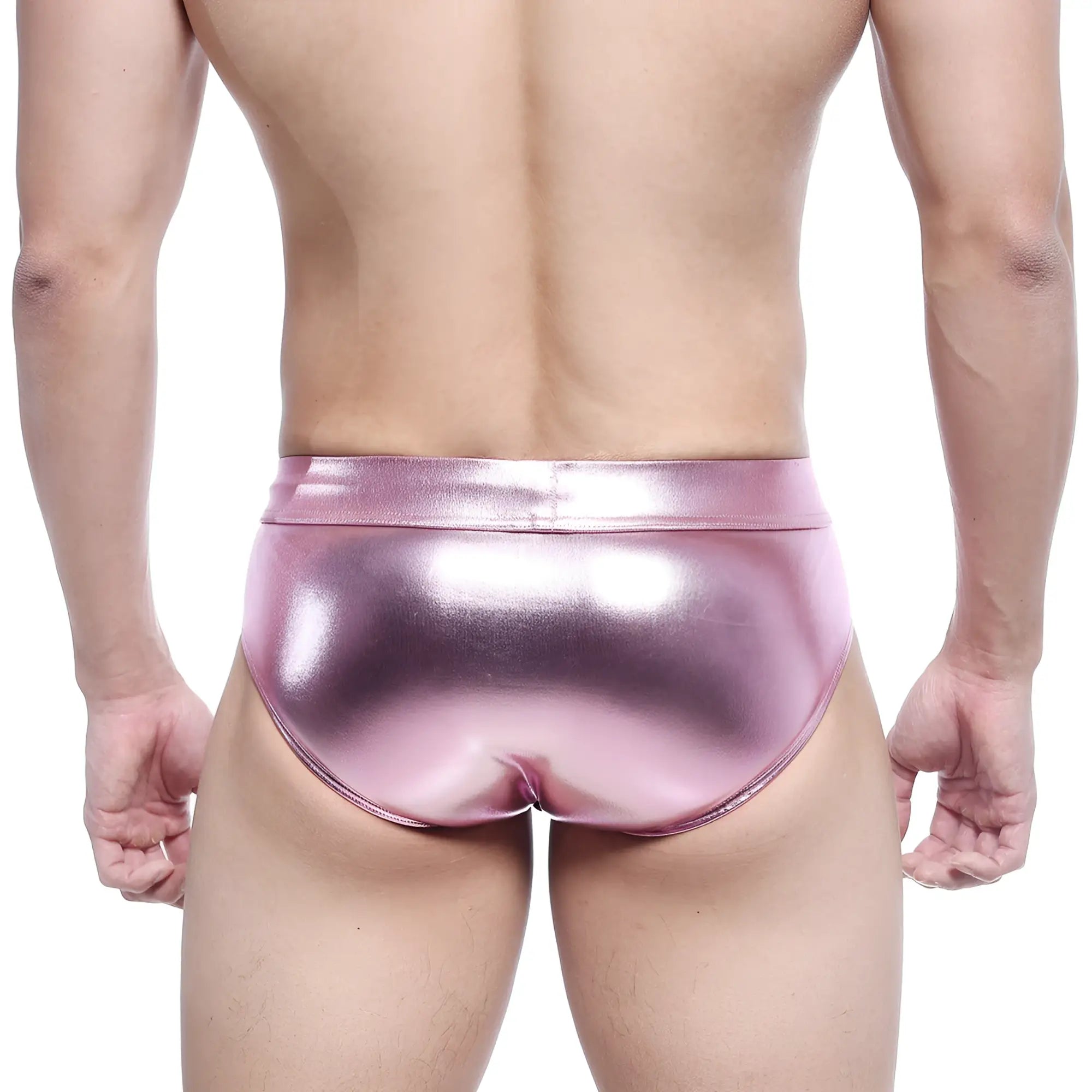 MetroMaleWear metal hip brief in shiny pink metallic fabric designed for stylish men’s underwear