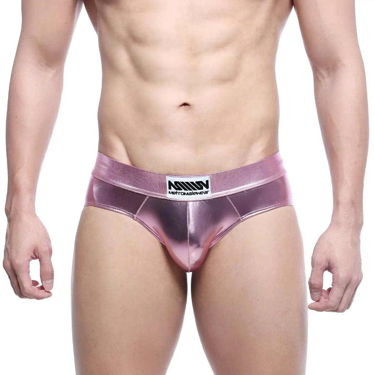Shiny metallic pink briefs metal hip brief 5503-02 by metromalewear with branded waistband