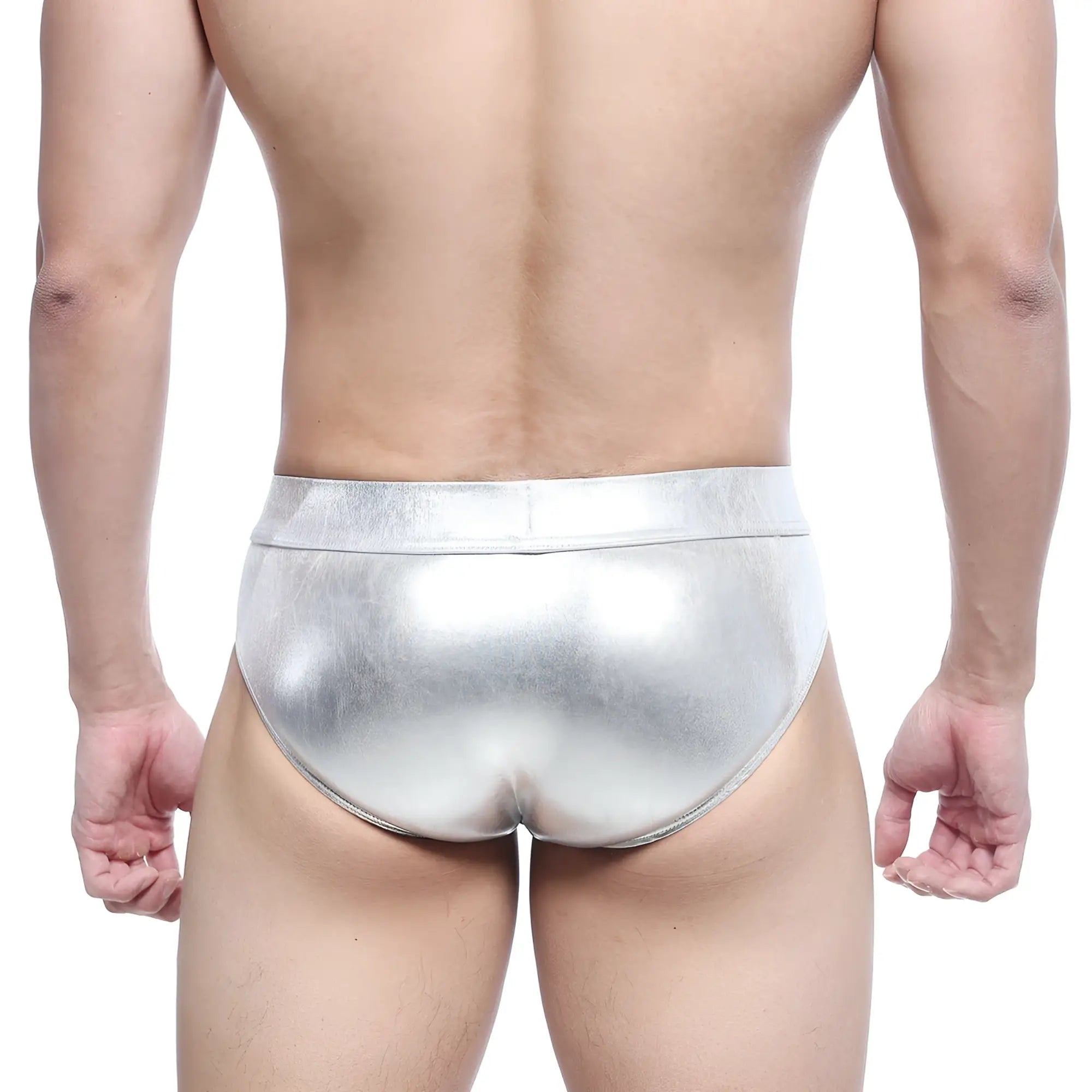 Shiny silver metallic briefs metroMalewear metal hip brief 5503-01 with sleek form-fitting design