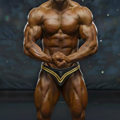 Black and gold athletic briefs with v-shaped design from MetroMaleWear MetroMuscleWear Ajax Competition Suit gold