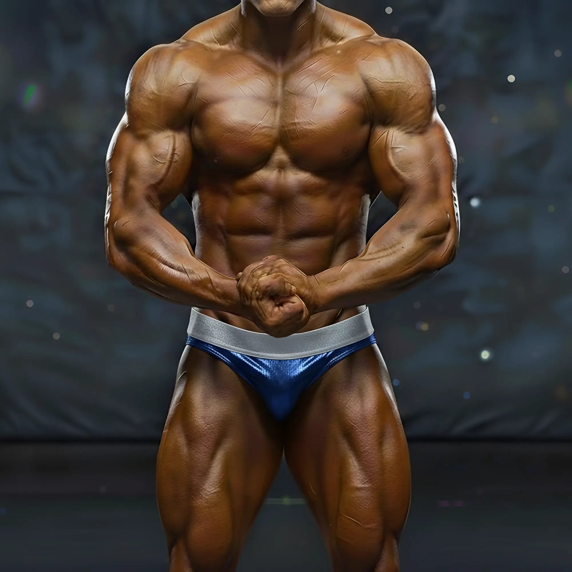 Shiny blue and silver athletic briefs with a sleek form fitting design from metromalewear metromusclewear