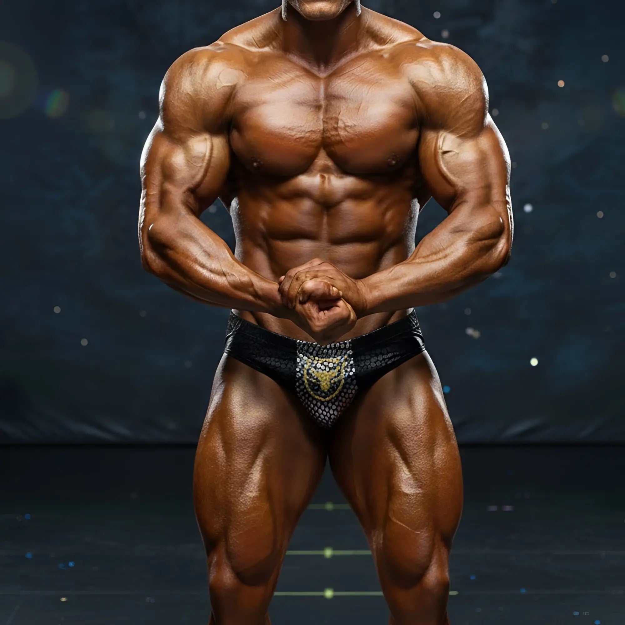 Black and gold patterned bodybuilding briefs with textured mesh fabric MetroMaleWear MetroMuscleWear Liam Competition Suit
