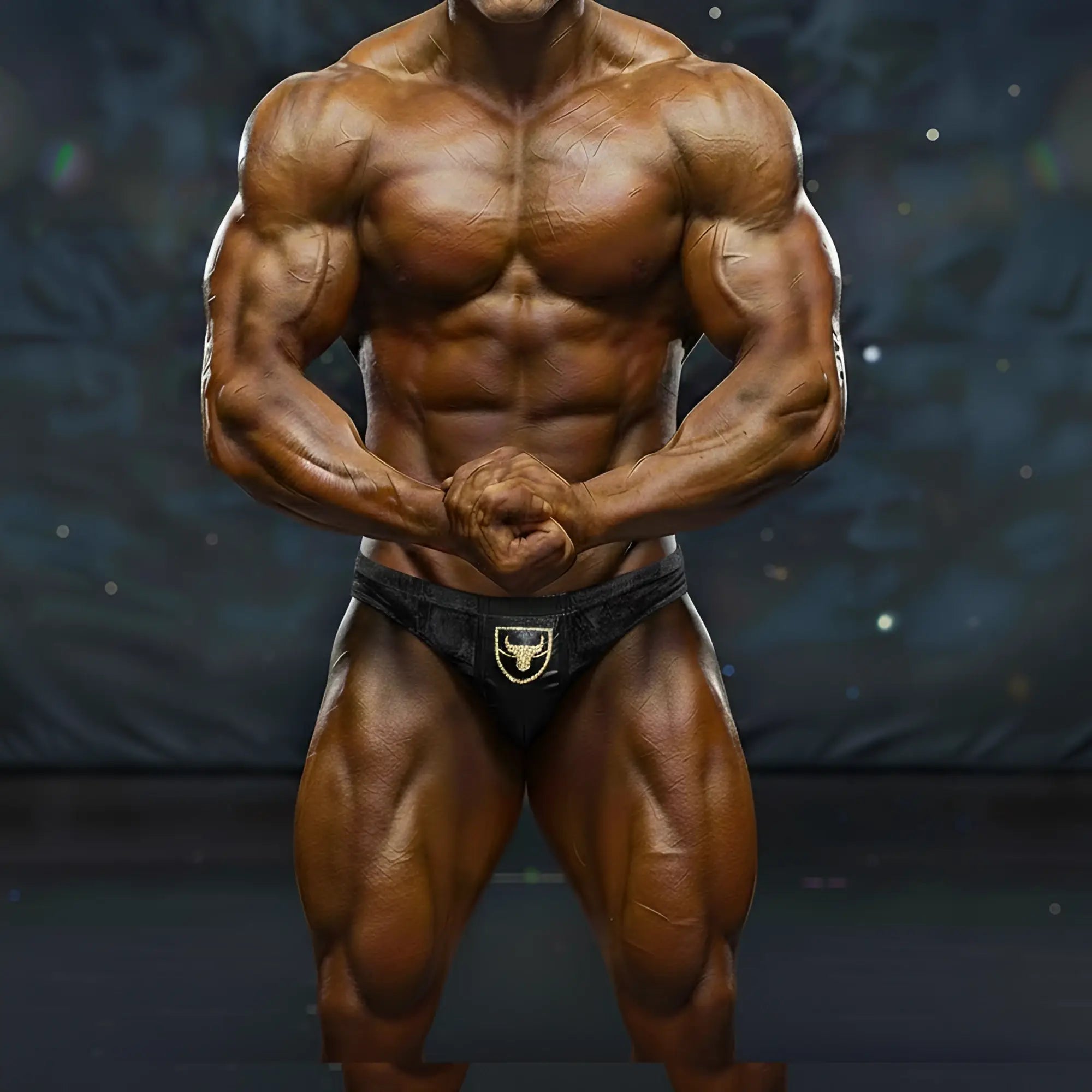 Black athletic briefs with gold bull logo from metromalewear metromusclewear theodore competition suit 4974-45