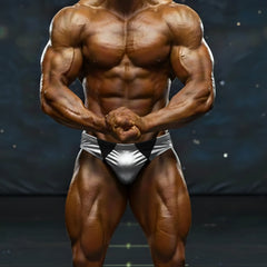 Silver and black metallic bodybuilding briefs with shiny reflective finish metroMalewear metroMusclewear zeus muscle trunk