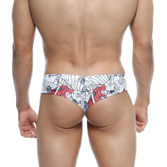 Metro male wear micro cheek escobar 2027-09 red and white floral patterned men’s briefs front view