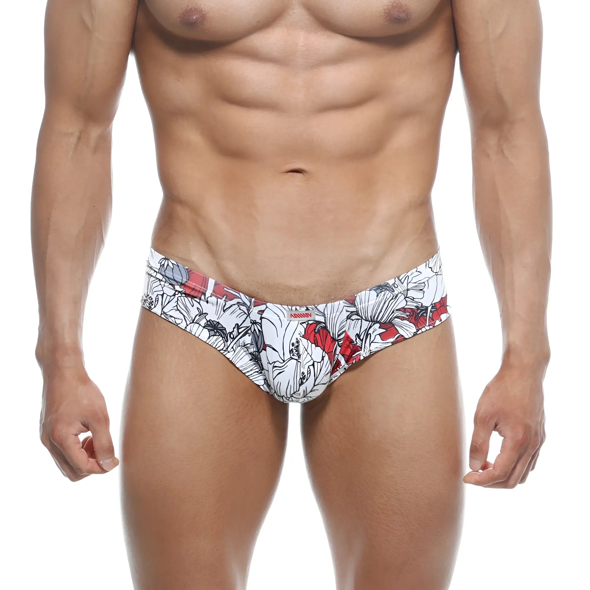White and red floral-patterned men’s briefs with bold graphic design metro malewear micro cheek escobar 2027-09