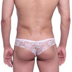 White floral lace thong from metromalewear micro cheek lace nude 2027-50 featuring delicate lace design