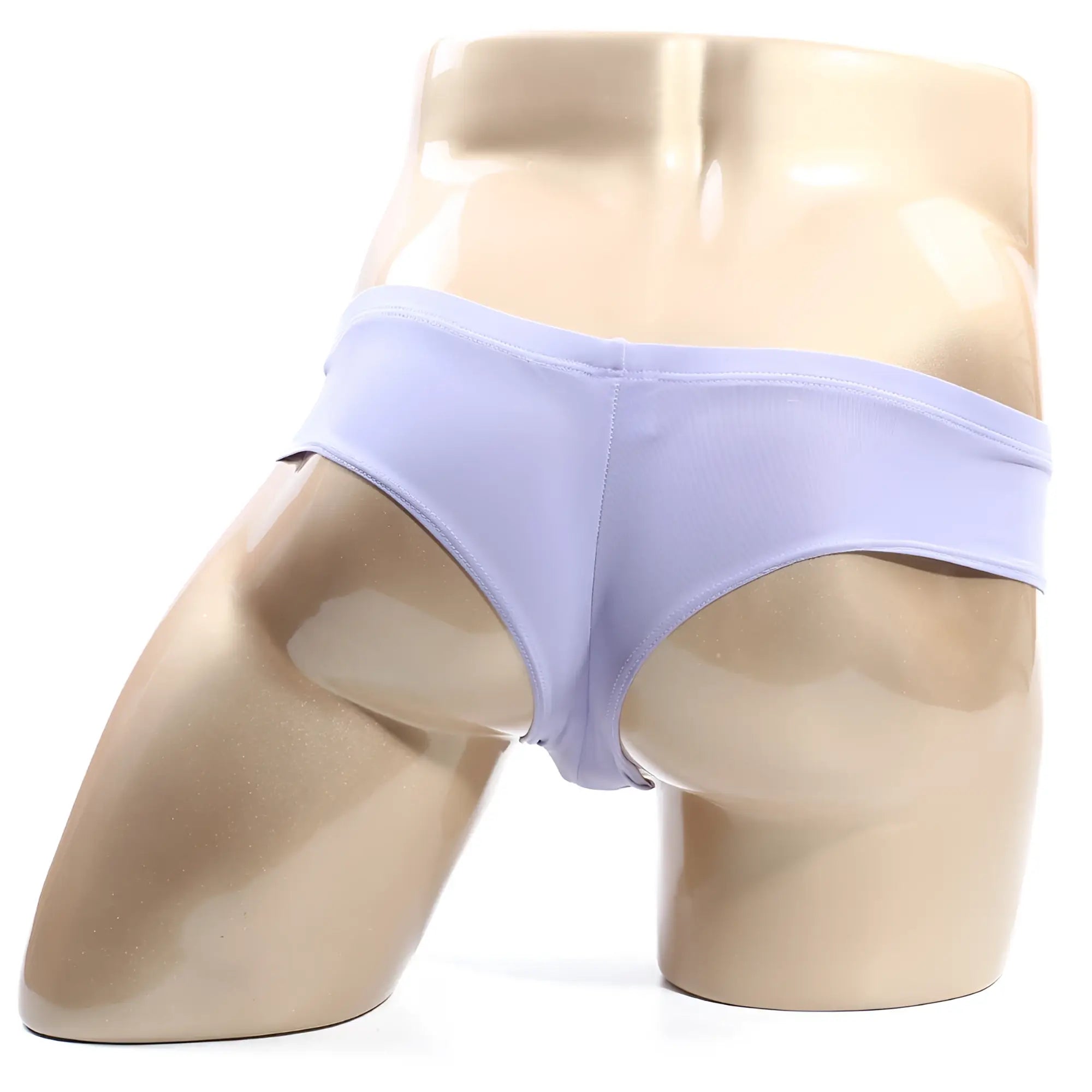 Light purple seamless micro cheek briefs displayed on a mannequin from metromalewear in lilac color