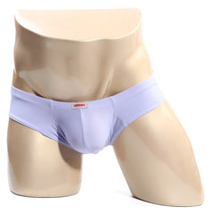 Light purple smooth textured mens briefs with subtle elastic waistband and small red logo tag metro male wear micro cheek