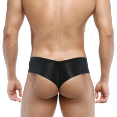 Black satin briefs with sleek smooth finish from metromalewear micro cheek naked black 2027-30 collection