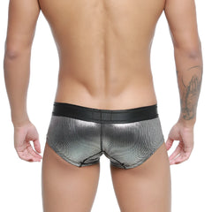 Silver metallic mesh briefs with black elastic waistband from metromalewear micro mini boxer armour 7013-05