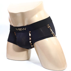 Black m2w men’s briefs with gold leopard print trim from MetroMaleWear micro mini boxer cheetah 7013-47 series