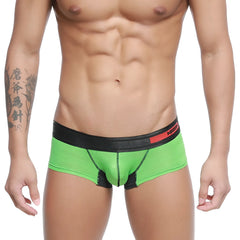 Bright green ribbed mens briefs with black waistband featuring red and white metro malewear branding model 7013-07