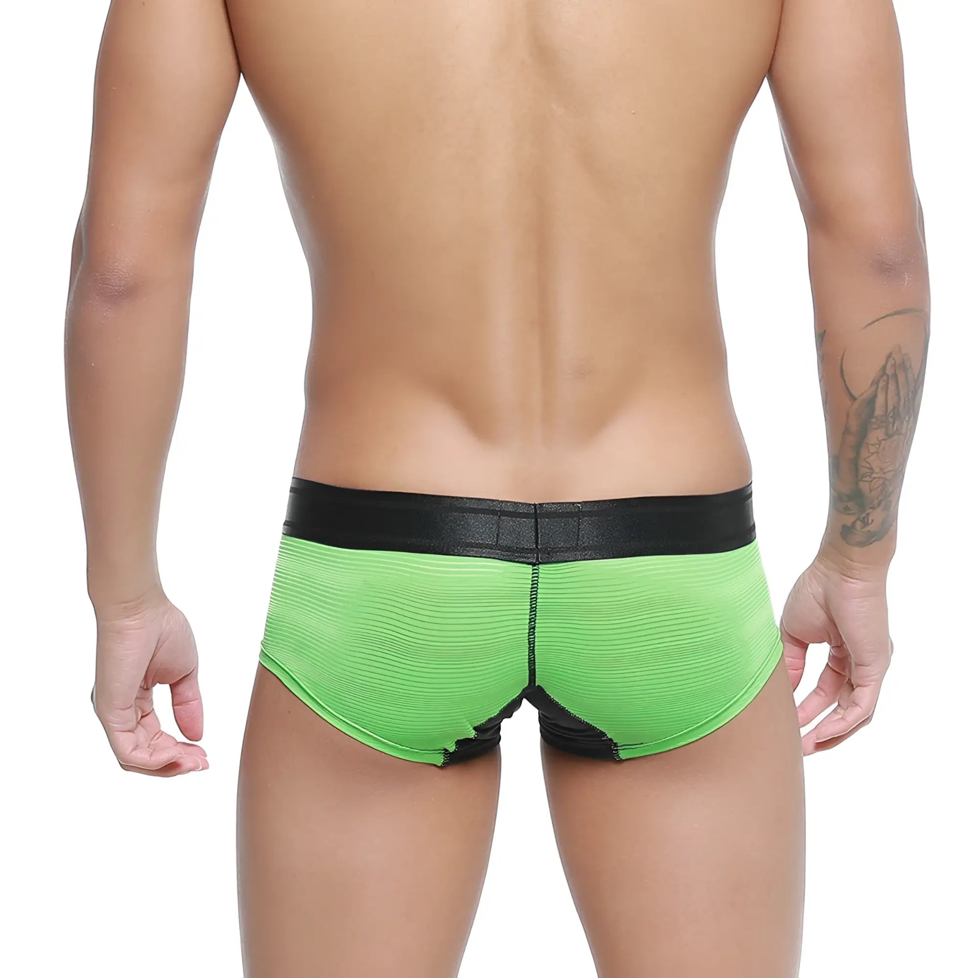 Bright green textured briefs with black elastic waistband and trim metro male wear micro mini boxer green 7013 07