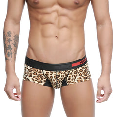 MetroMalewear micro mini boxer leopard print briefs with black elastic waistband and red brand label