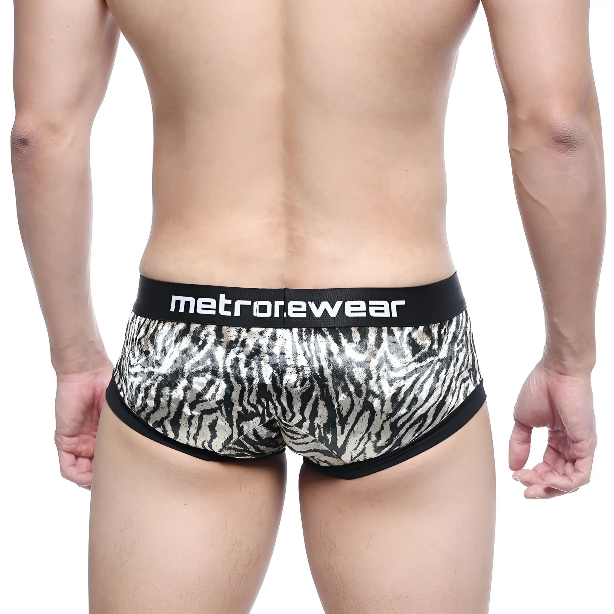 Black and silver zebra-print MetroMaleWear micro mini boxer briefs with black elastic waistband natural 7016-60