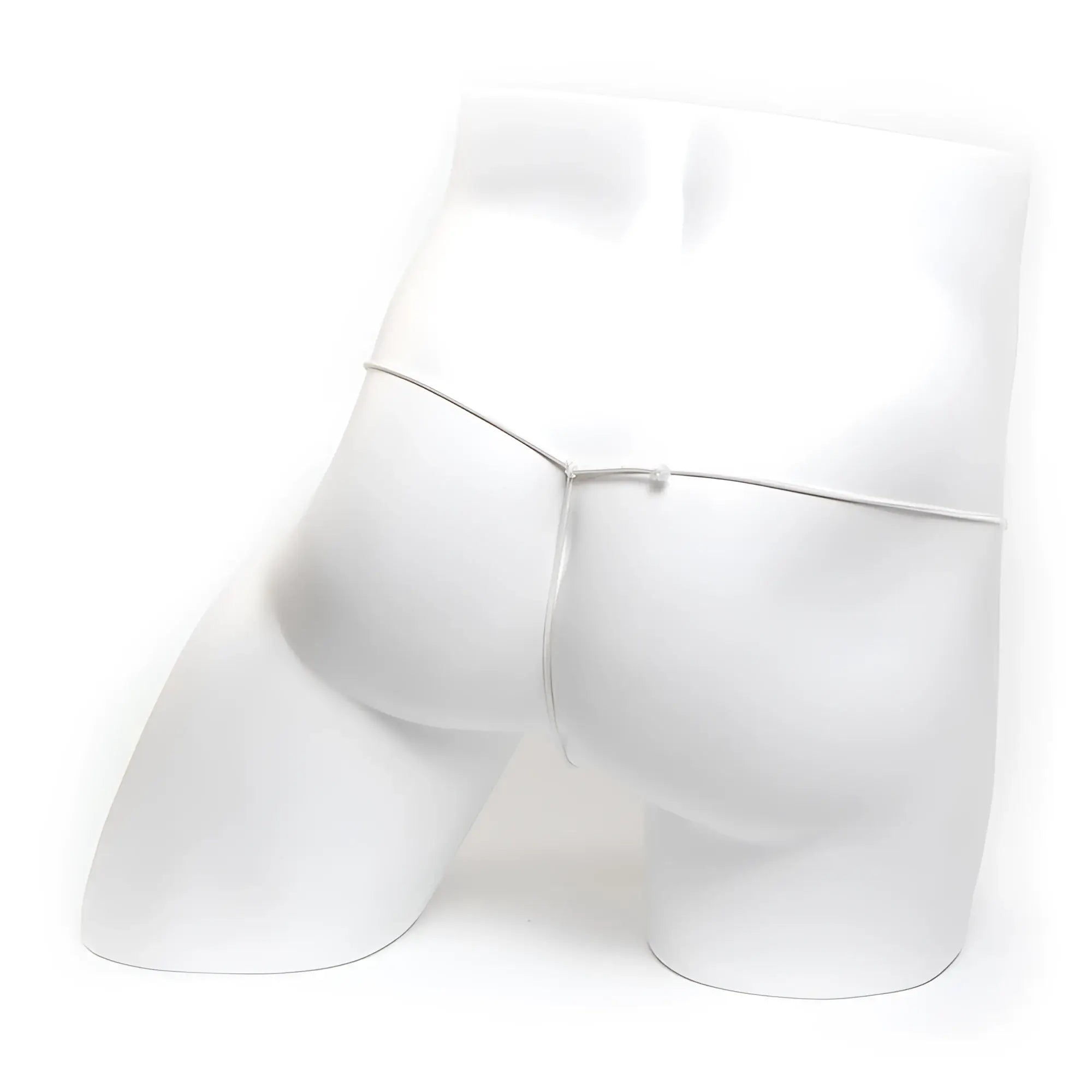 Silver metal chain belt made of microfiber worn around the waist of a white mannequin by MetroMaleWear G Skin 2015-05