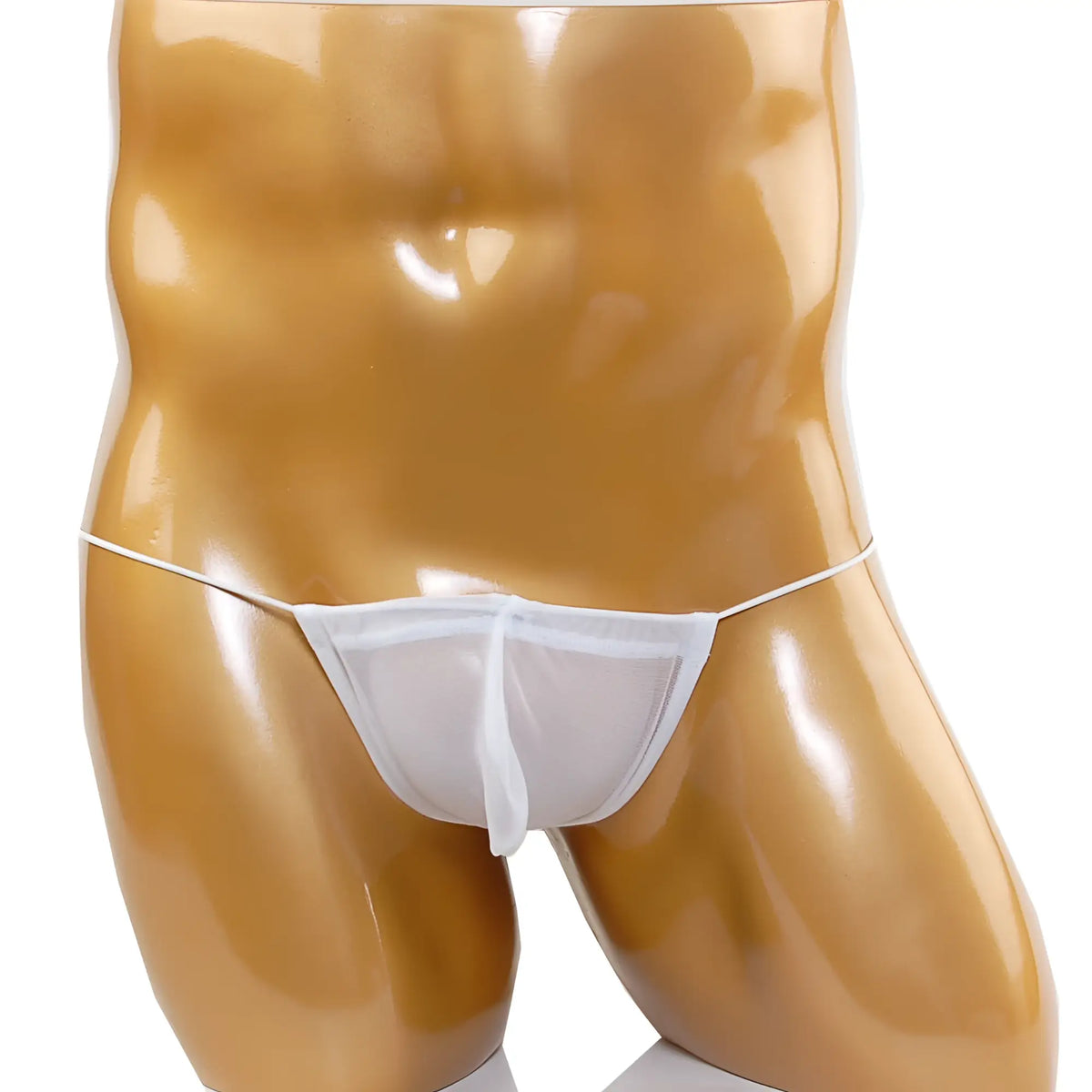 White sheer mesh thong with thin waistband and small front panel made from microfiber by MetroMaleWear