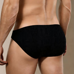 Black corduroy MetroMaleWear Milano bikini briefs with ribbed texture and tailored fit in black 5103 M24 style