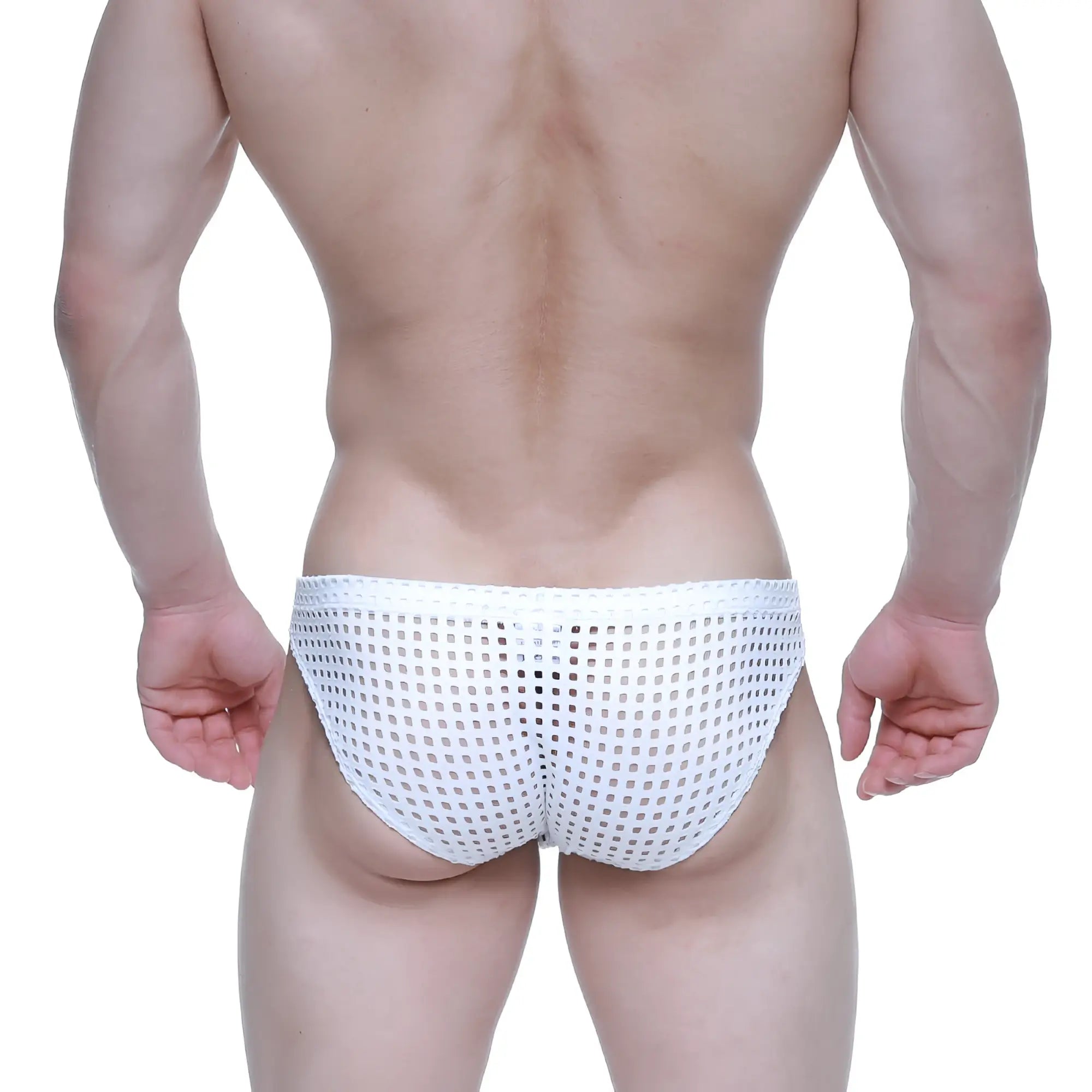 White mesh briefs with a grid pattern from MetroMaleWear mild bikini 5103-M66 offering breathable comfort